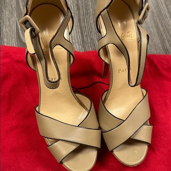 Christian Louboutin tall tan Strappy heels 37.5 - Picture 2 of 4